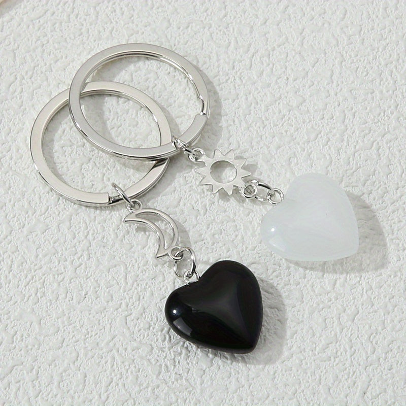 Heart Stone Keychain Moon & Sun Key Ring