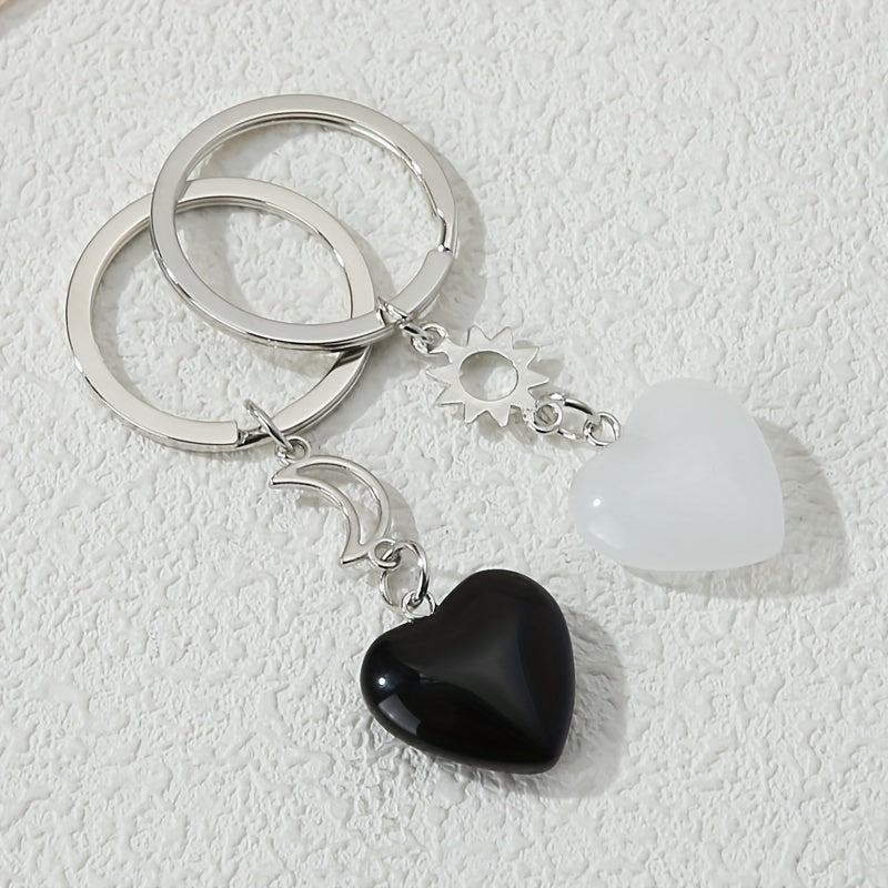 Heart Stone Keychain Moon & Sun Key Ring