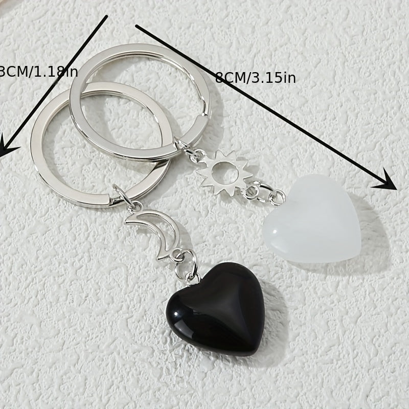 Heart Stone Keychain Moon & Sun Key Ring