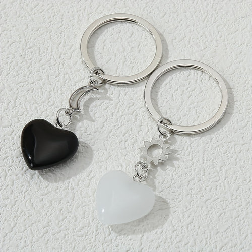 Heart Stone Keychain Moon & Sun Key Ring