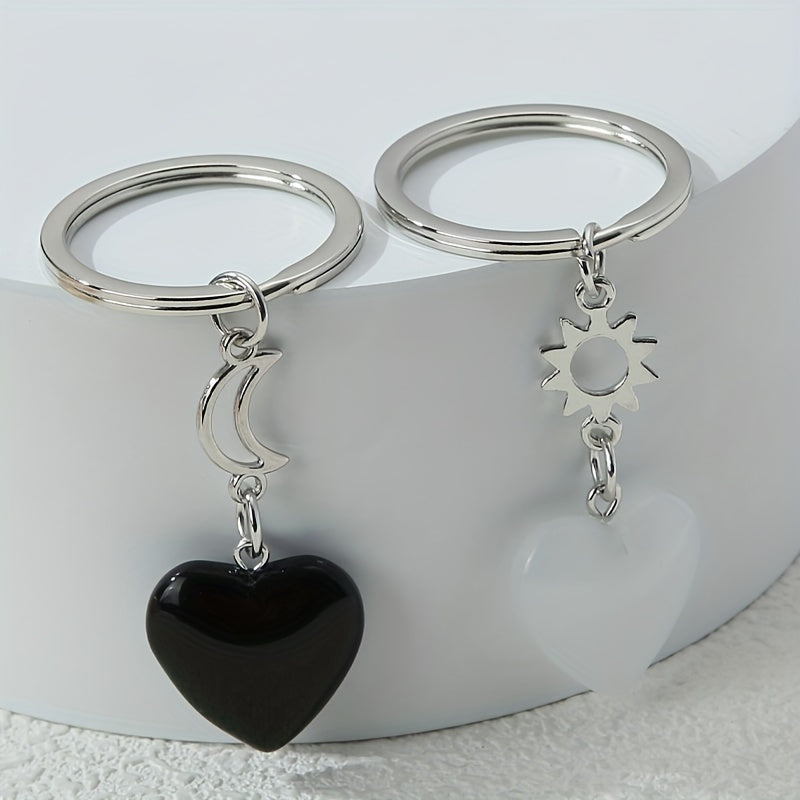 Heart Stone Keychain Moon & Sun Key Ring