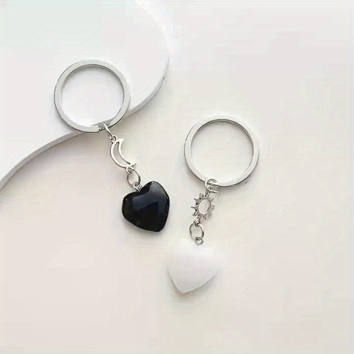 Heart Stone Keychain Moon & Sun Key Ring