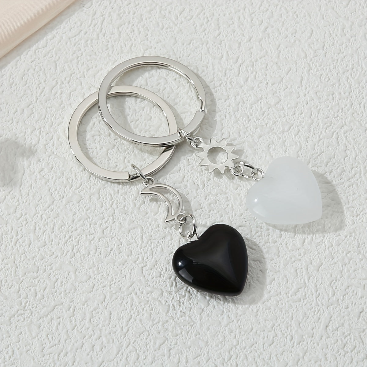 Heart Stone Keychain Moon & Sun Key Ring